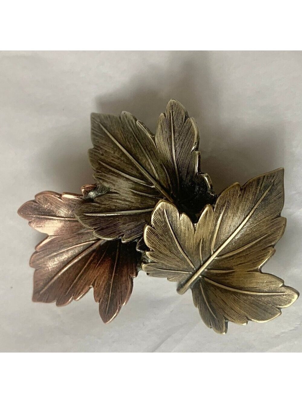 Vintage K&T Copper Brass Silver Leaf Brooch